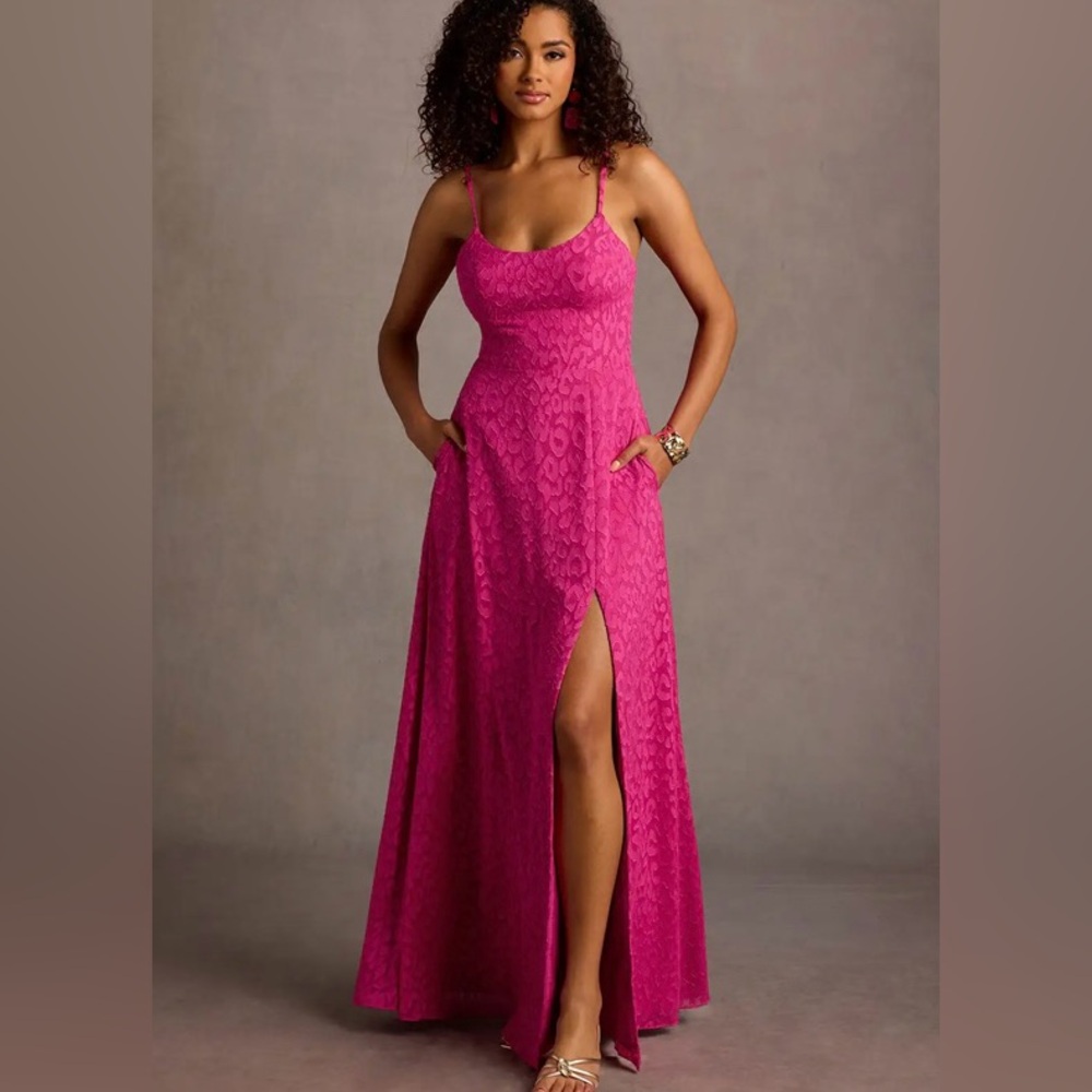 Azazie Fuchsia Animal Print Maxi Dress
